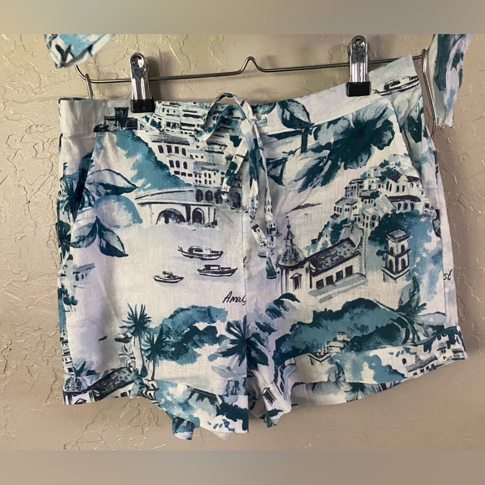 Cynthia Rowley Blue and White linen shirt and shorts set - Picture 2 of 15